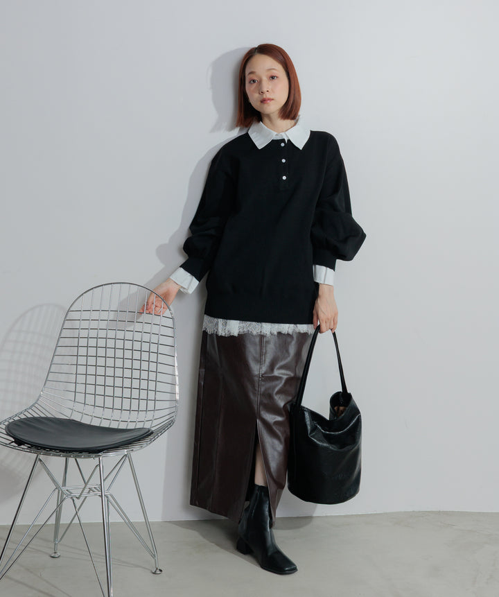 フェイクレザースリットロングスカート