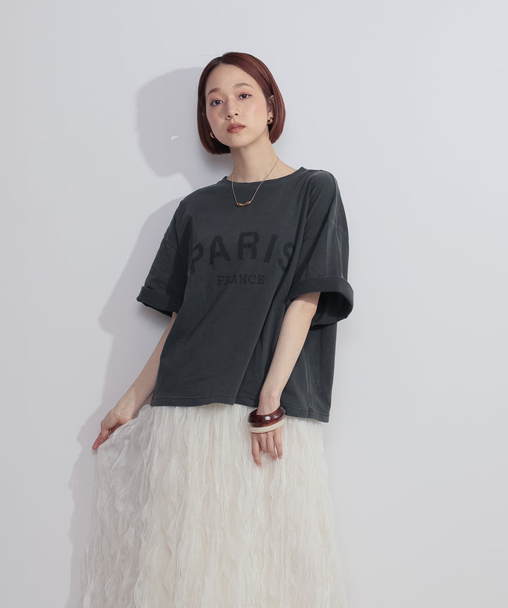 【SET】ピグメントロゴプリントTシャツ+ワッシャーレーススカート(2set)