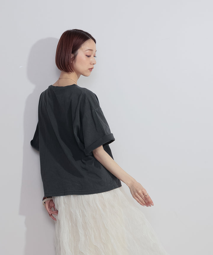 【SET】ピグメントロゴプリントTシャツ+ワッシャーレーススカート(2set)