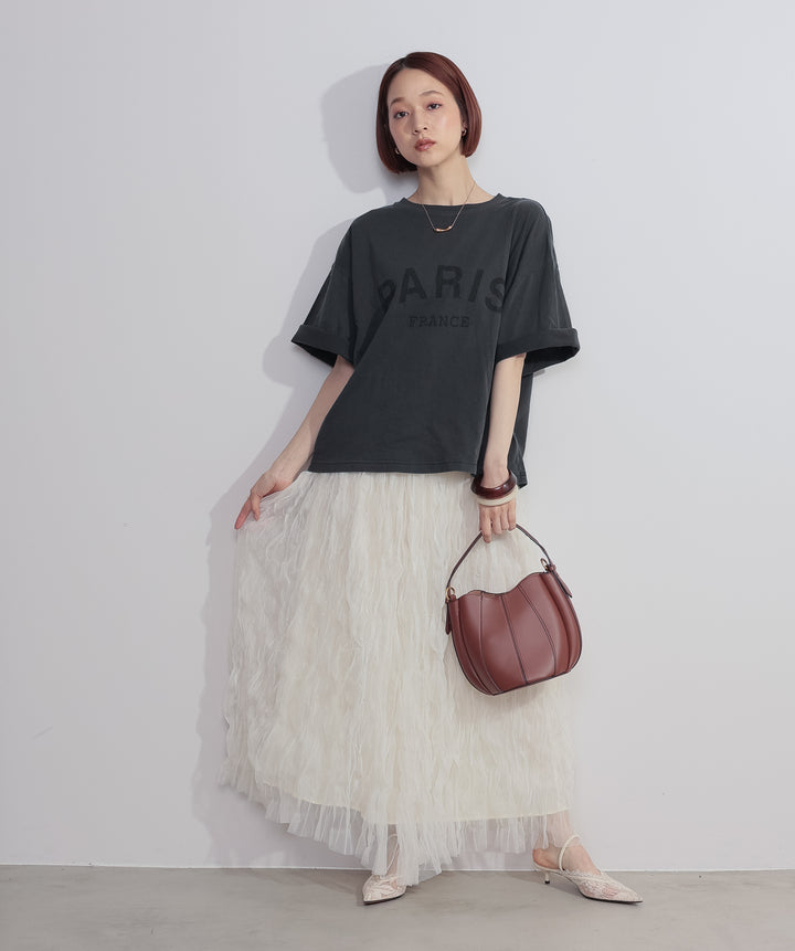 【SET】ピグメントロゴプリントTシャツ+ワッシャーレーススカート(2set)