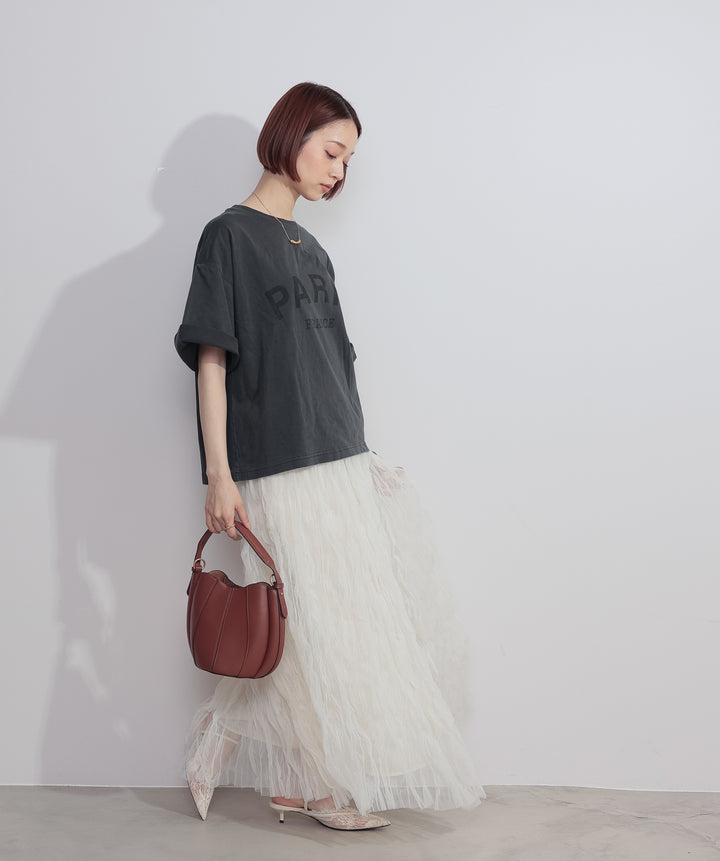 【SET】ピグメントロゴプリントTシャツ+ワッシャーレーススカート(2set)