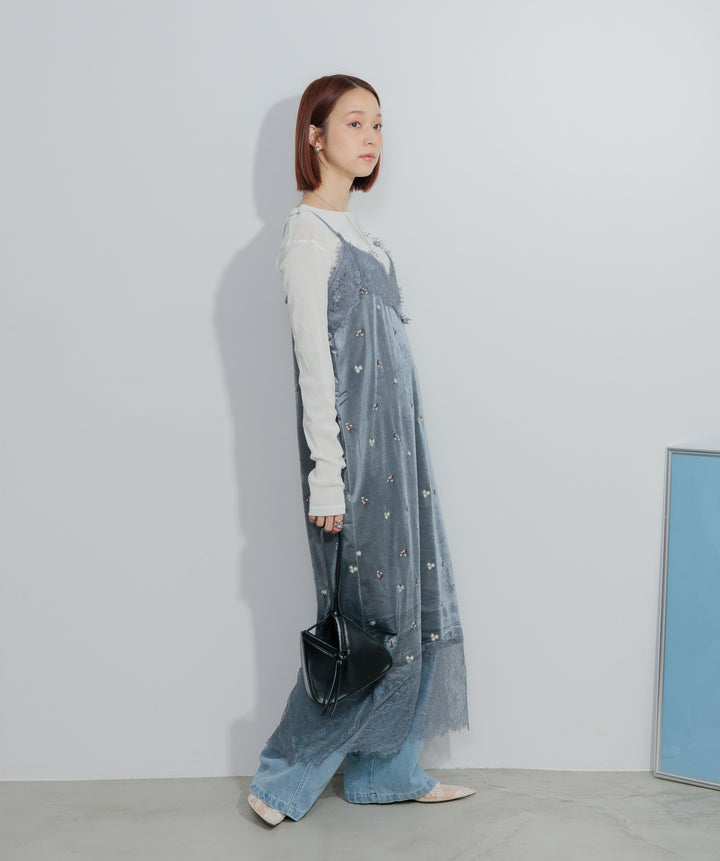 ベロア刺繍レースキャミワンピース