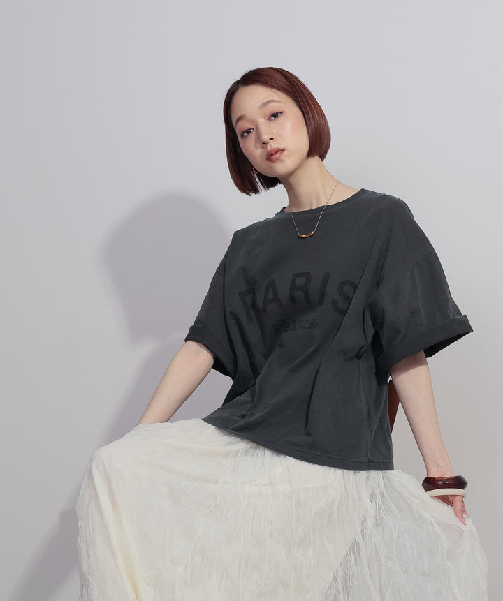 【SET】ピグメントロゴプリントTシャツ+ワッシャーレーススカート(2set)