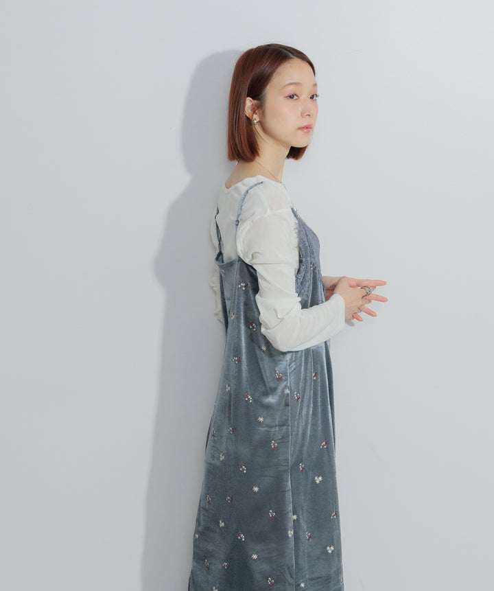 ベロア刺繍レースキャミワンピース