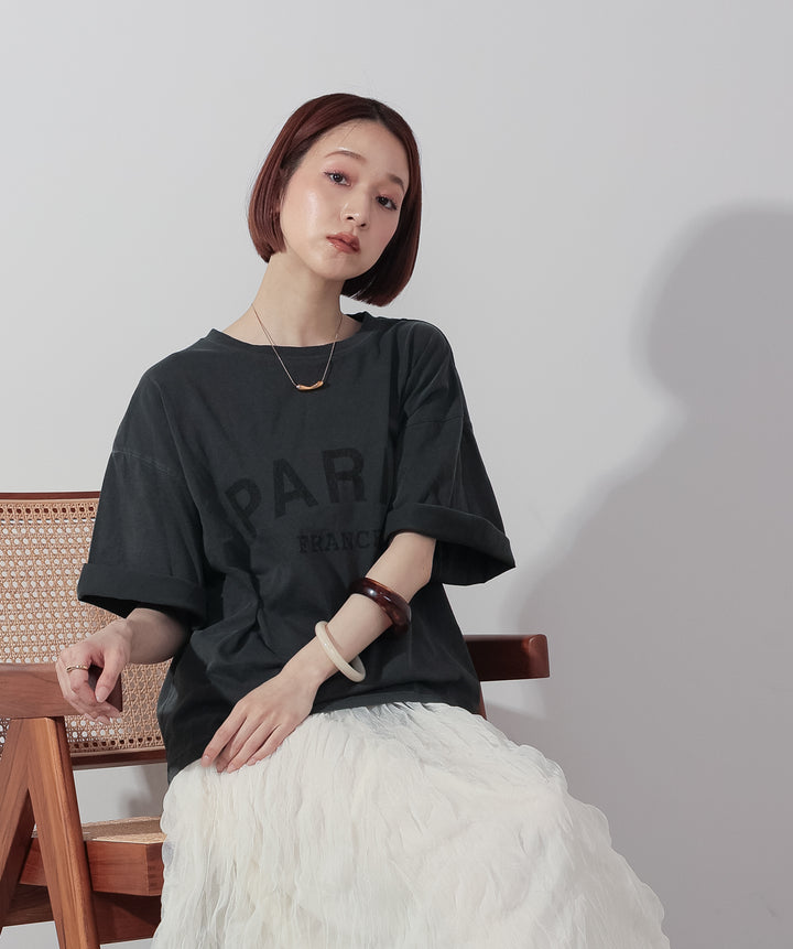 【SET】ピグメントロゴプリントTシャツ+ワッシャーレーススカート(2set)