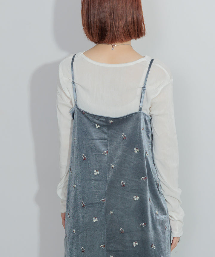 ベロア刺繍レースキャミワンピース