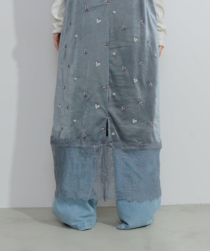ベロア刺繍レースキャミワンピース