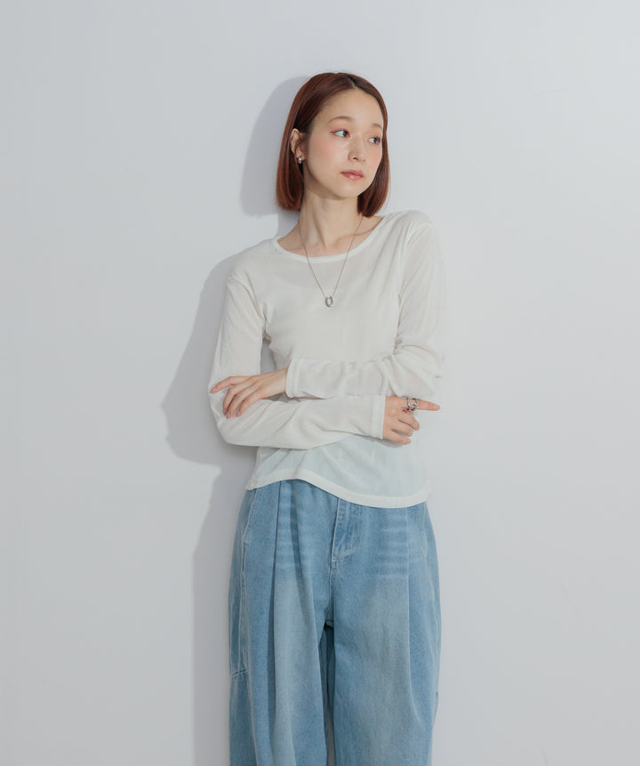 【SET】シアーベロアロングスリーブトップス+ベロア刺繍レースキャミワンピース+ハイウエストベルトループデザインデニムパンツ(3set)