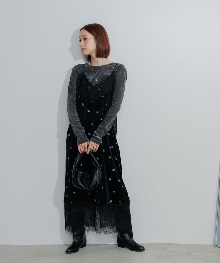 ベロア刺繍レースキャミワンピース