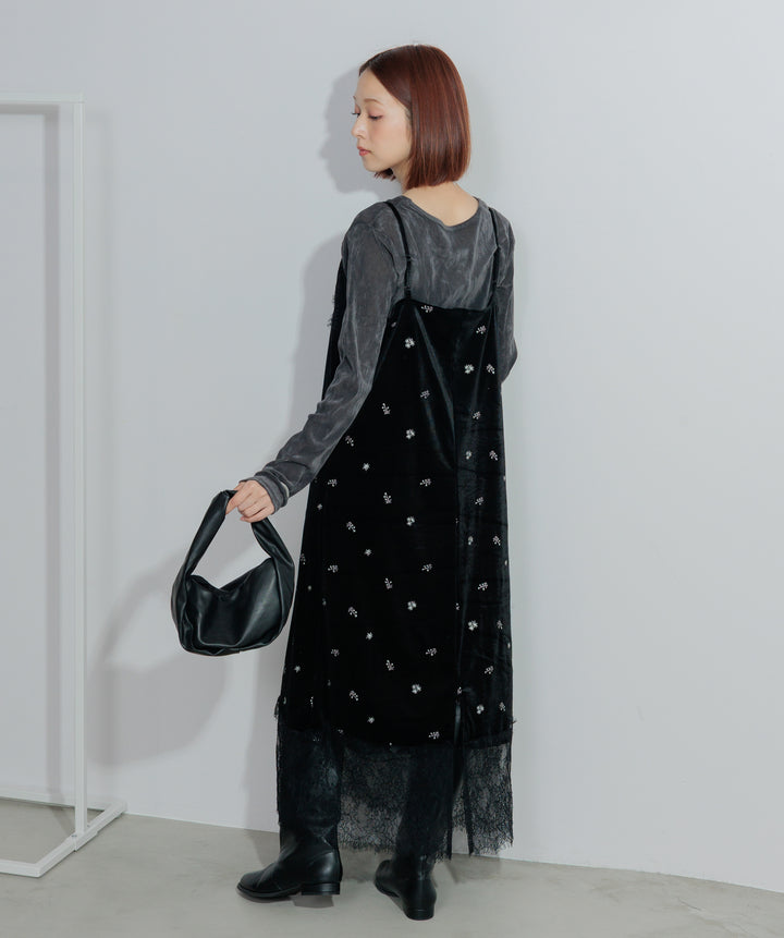 ベロア刺繍レースキャミワンピース