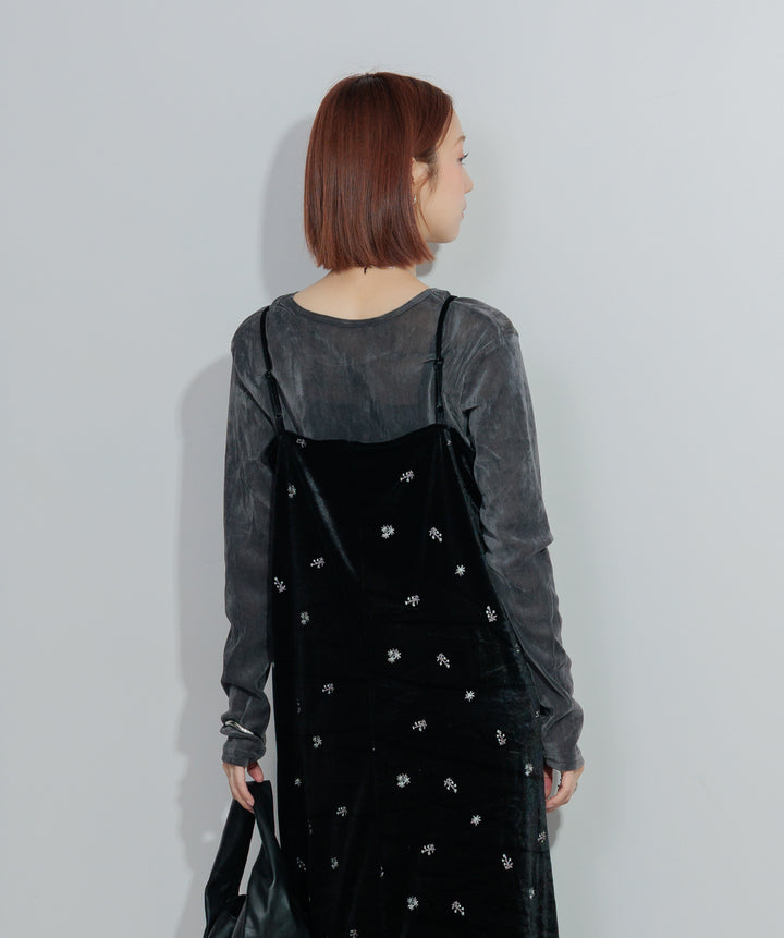 ベロア刺繍レースキャミワンピース