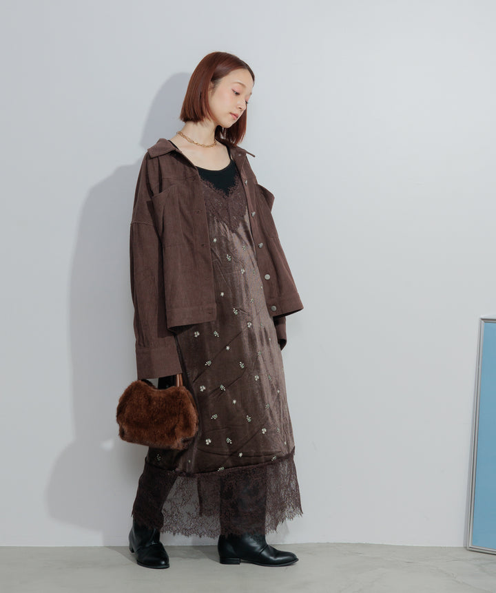 ベロア刺繍レースキャミワンピース
