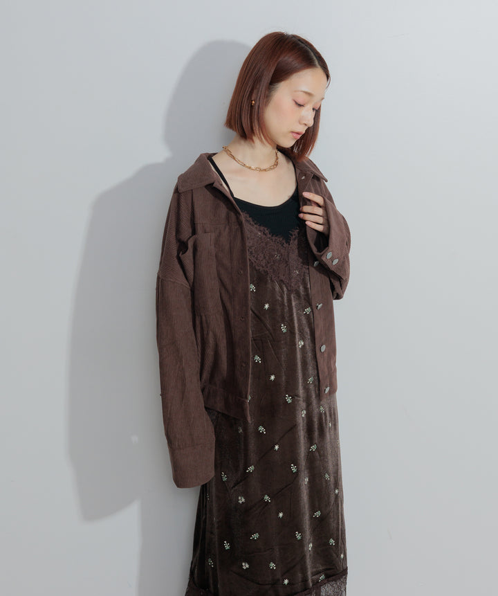 ベロア刺繍レースキャミワンピース