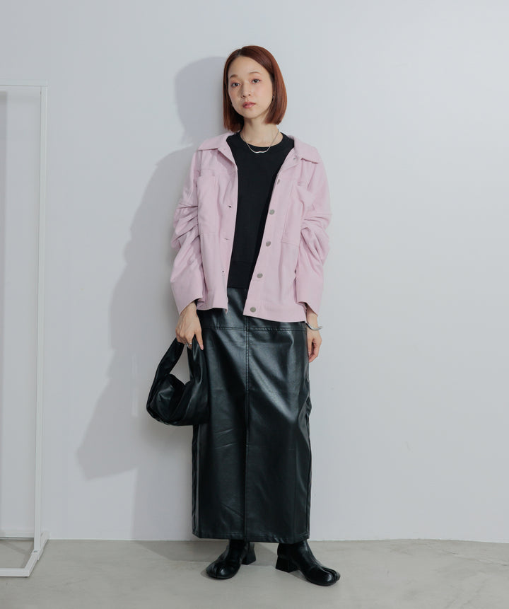 フェイクレザースリットロングスカート