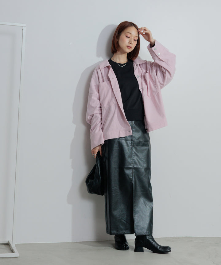 フェイクレザースリットロングスカート