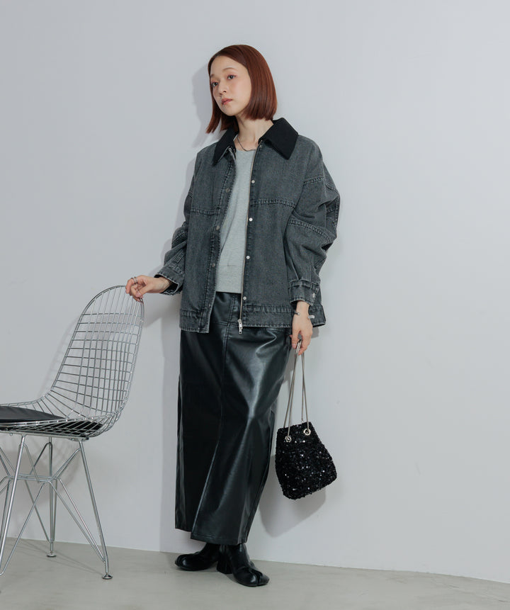 フェイクレザースリットロングスカート