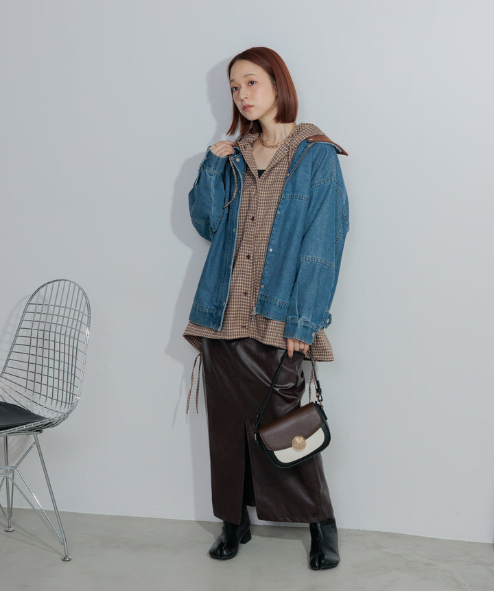 フェイクレザースリットロングスカート