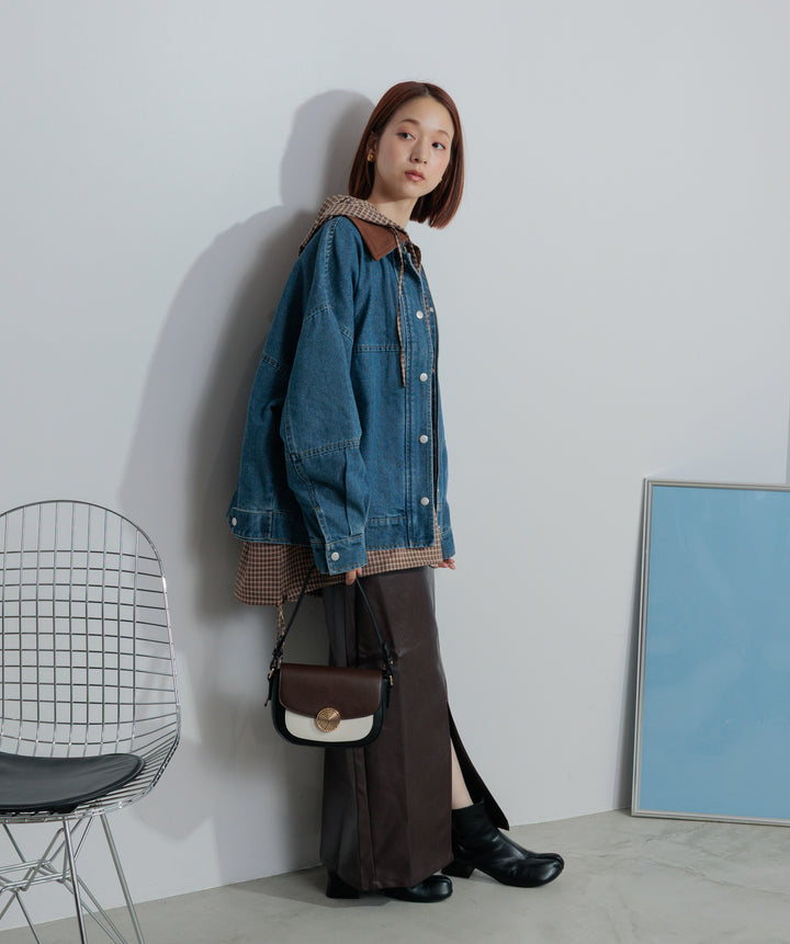 フェイクレザースリットロングスカート