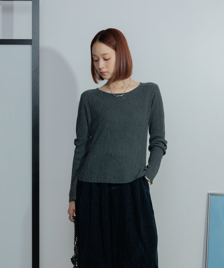 【SET】バックオープンリブカットソー+コーデュロイベロアタックワイドパンツ(2set)