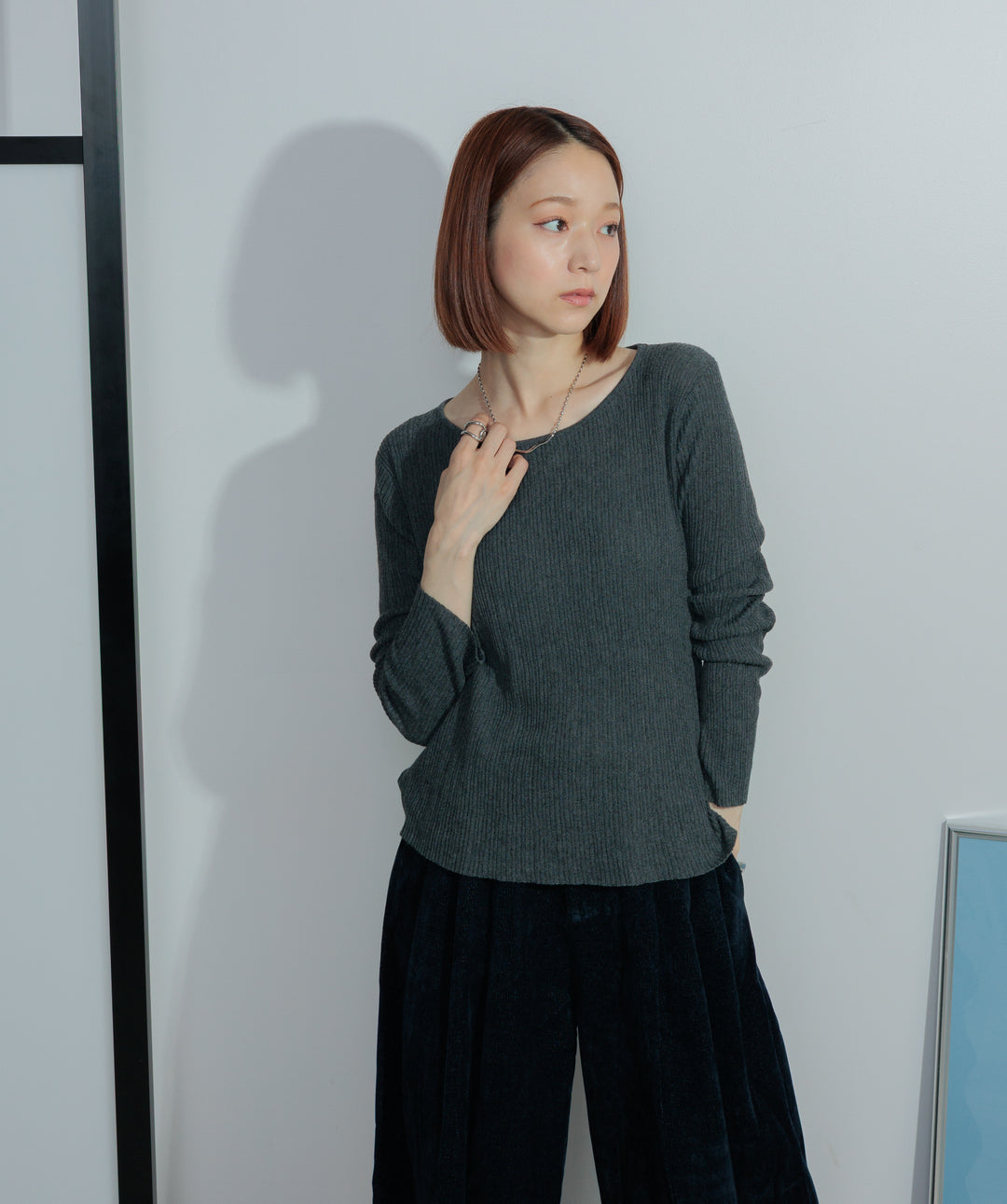 【SET】バックオープンリブカットソー+コーデュロイベロアタックワイドパンツ(2set)