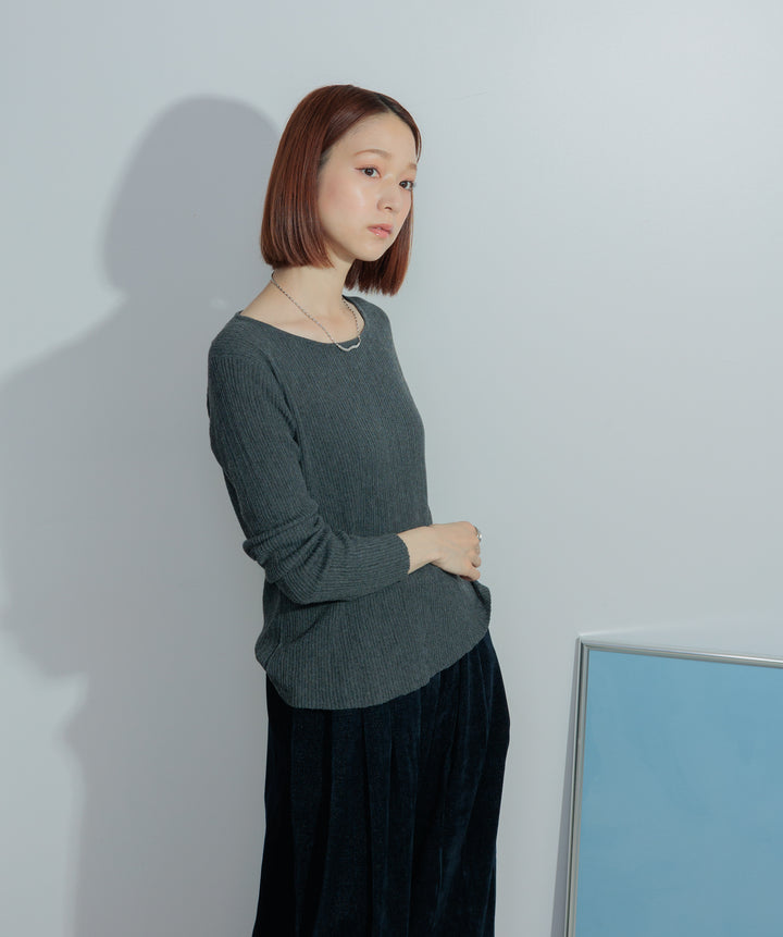 【SET】バックオープンリブカットソー+コーデュロイベロアタックワイドパンツ(2set)