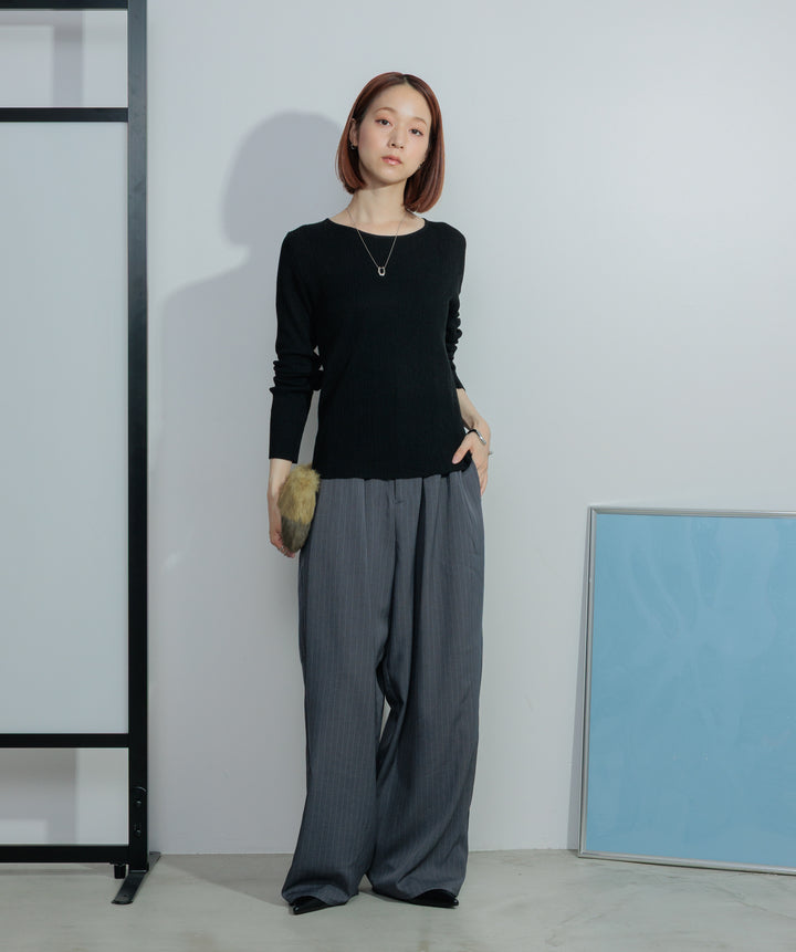 【SET】バックオープンリブカットソー+ピンストライプタックパンツ(2set)