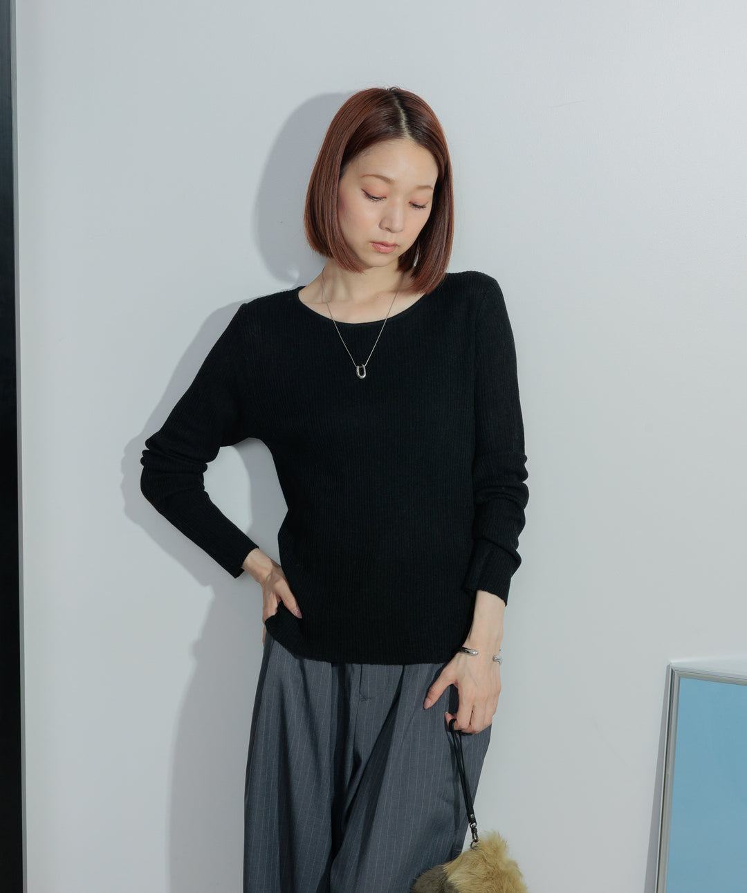 【SET】バックオープンリブカットソー+ピンストライプタックパンツ(2set)