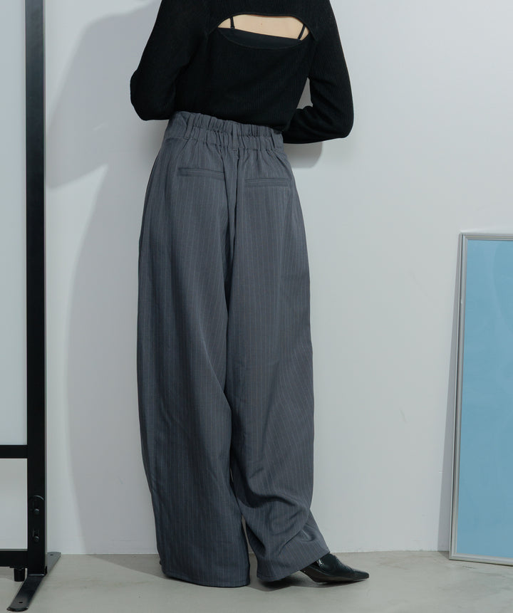 【SET】バックオープンリブカットソー+ピンストライプタックパンツ(2set)