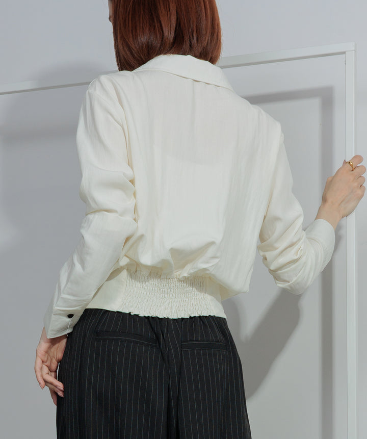 アシンメトリーヘムギャザーシャツ