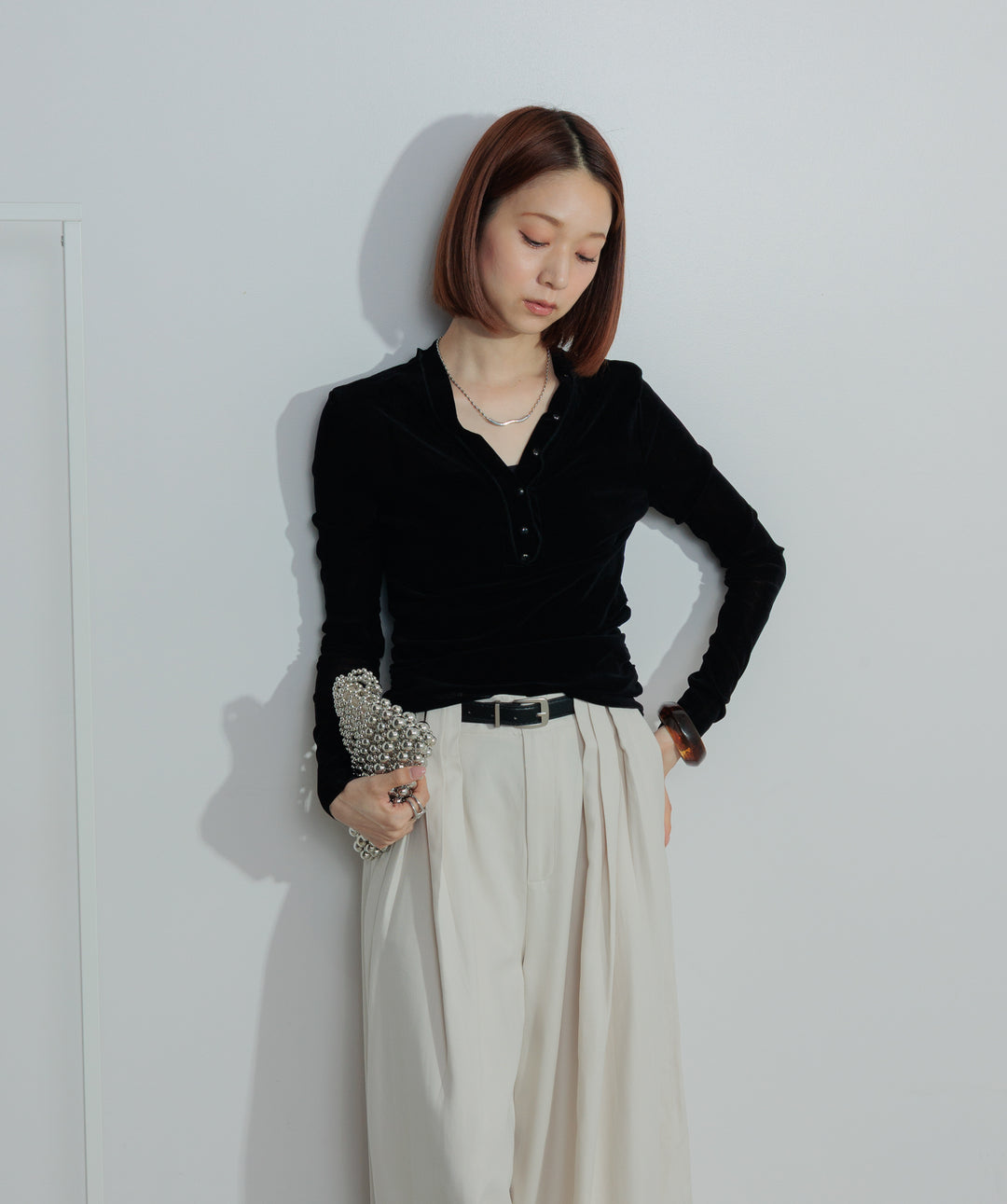 サイドギャザーベロアトップス