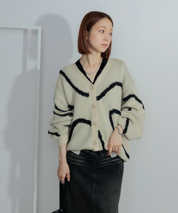 ラインパターンニットカーディガン