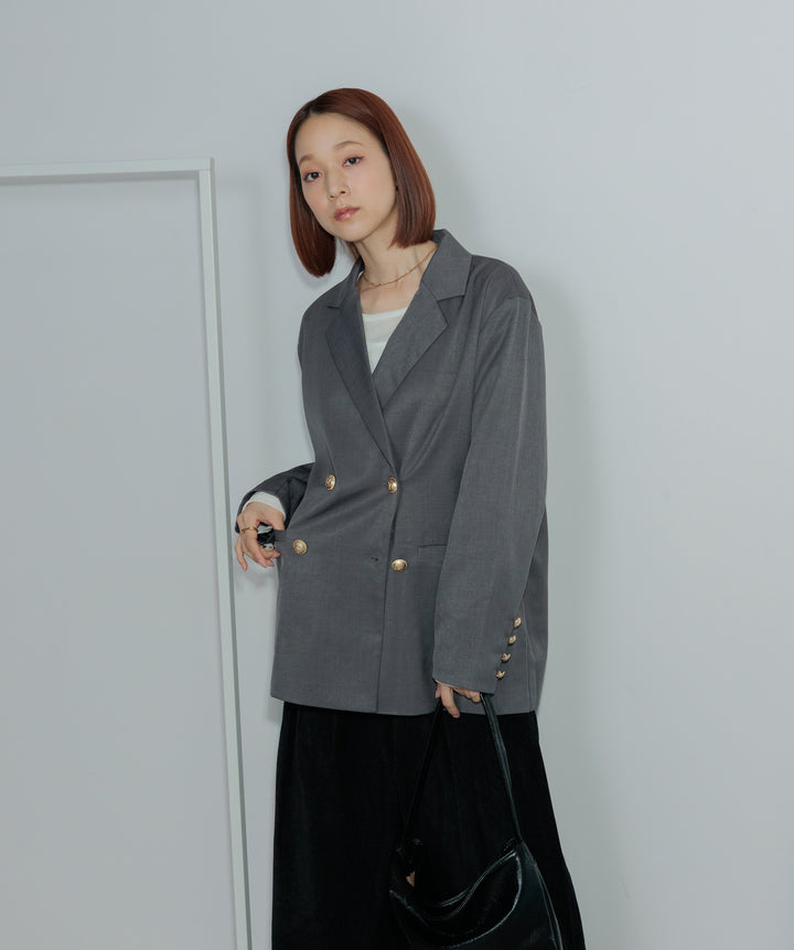 【SET】ゴールドボタンダブルテーラードジャケット+コーデュロイベロアタックワイドパンツ(2set)