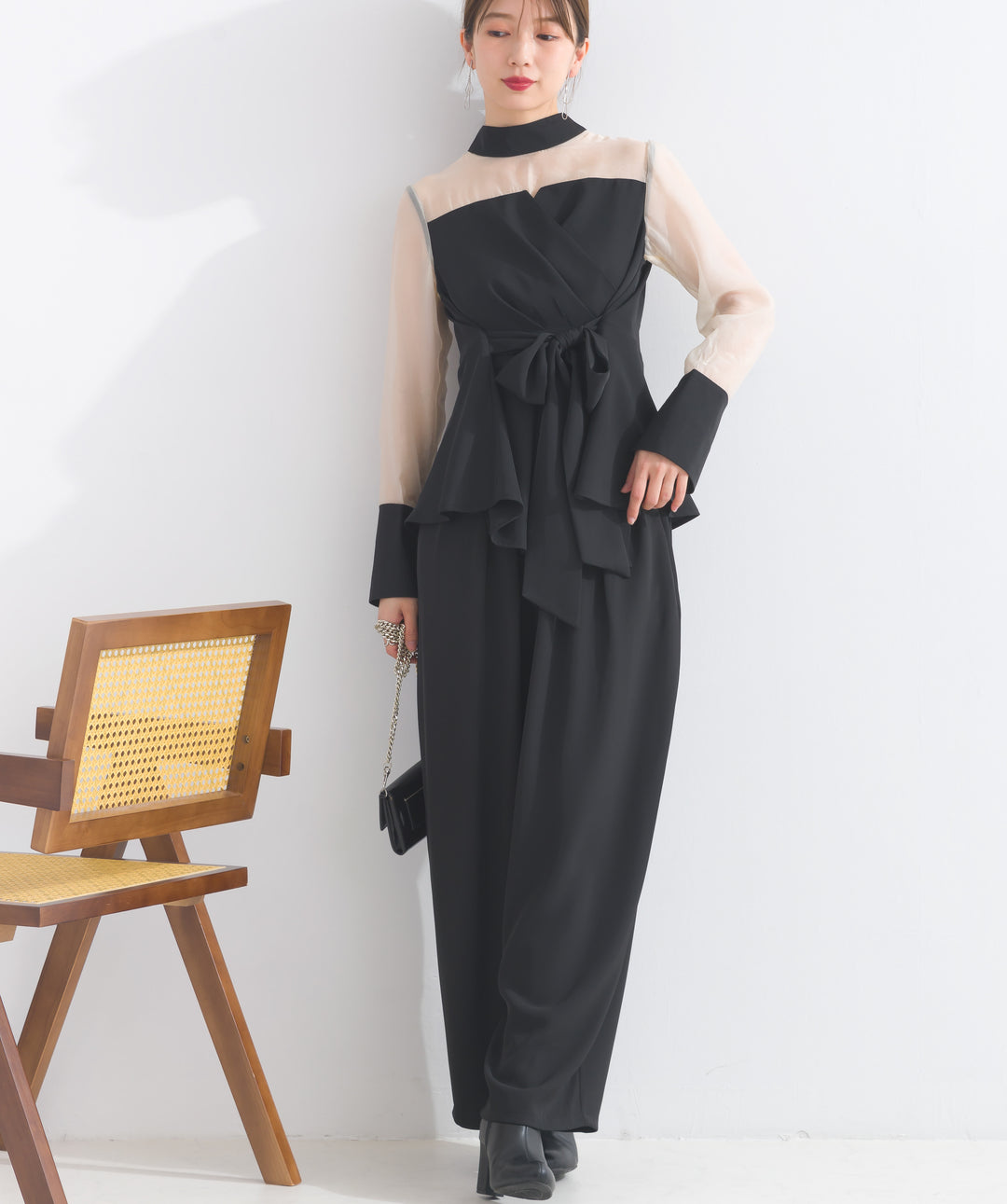 オーガンジードッキングカシュクールブラウス