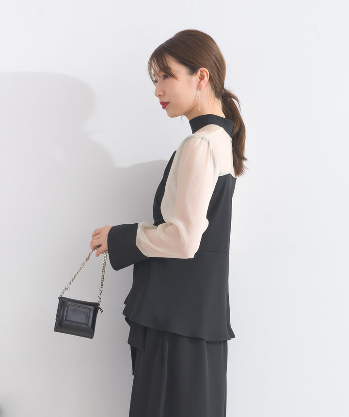 オーガンジードッキングカシュクールブラウス