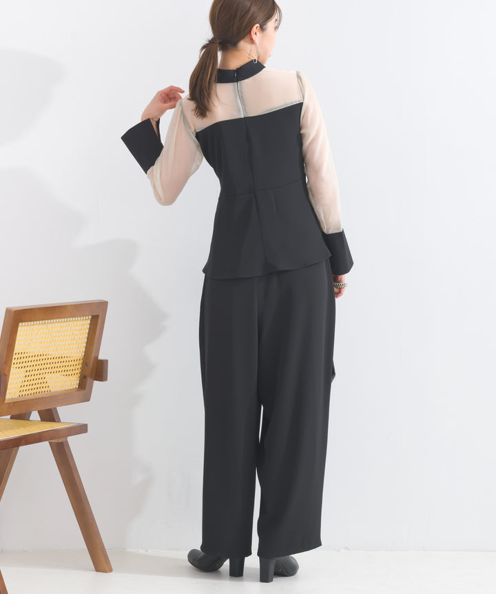 オーガンジードッキングカシュクールブラウス