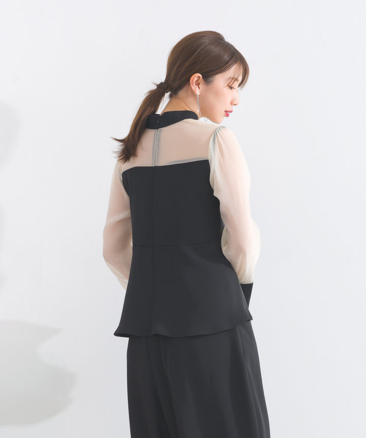 オーガンジードッキングカシュクールブラウス