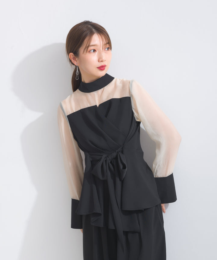 オーガンジードッキングカシュクールブラウス