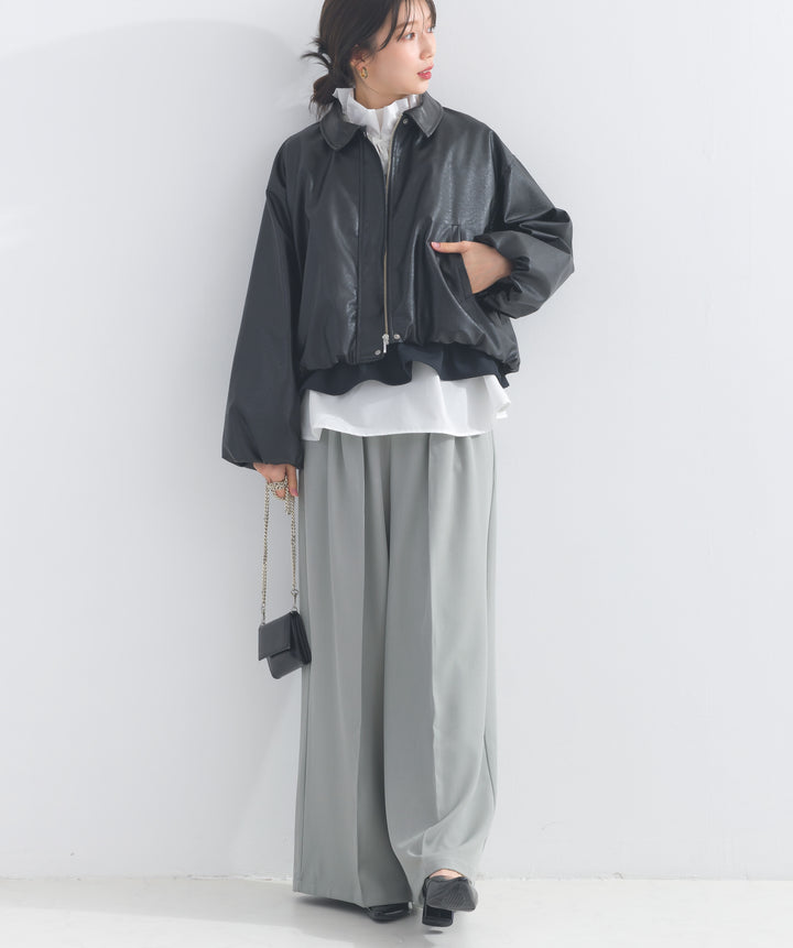 フェイクレザーショート丈ブルゾン