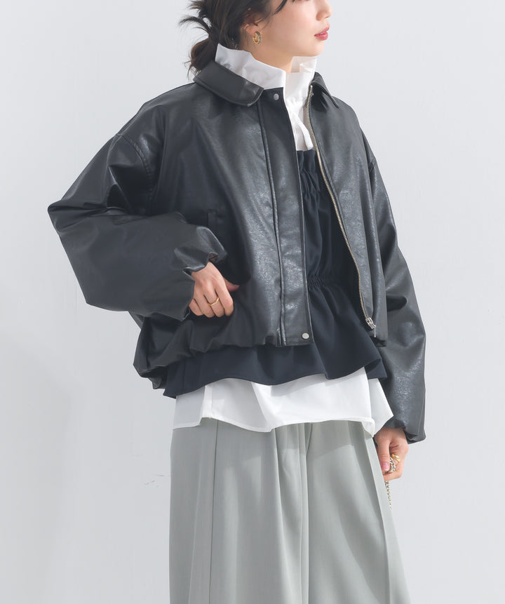フェイクレザーショート丈ブルゾン