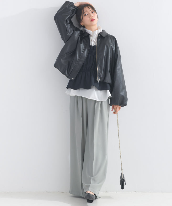 フェイクレザーショート丈ブルゾン