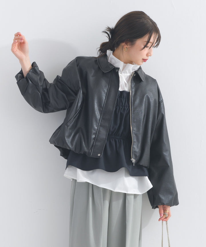 フェイクレザーショート丈ブルゾン