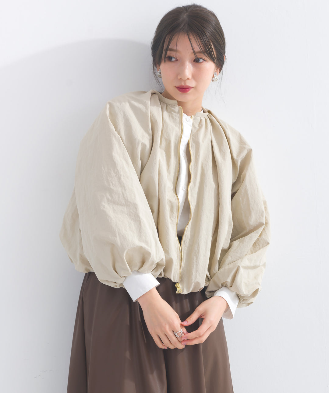 ナイロンタフタギャザーバルーンブルゾン