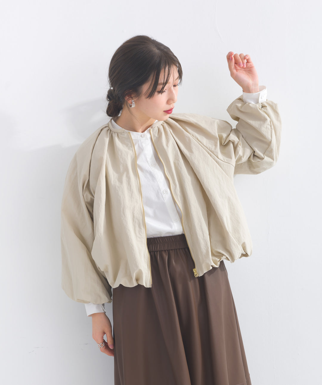 ナイロンタフタギャザーバルーンブルゾン