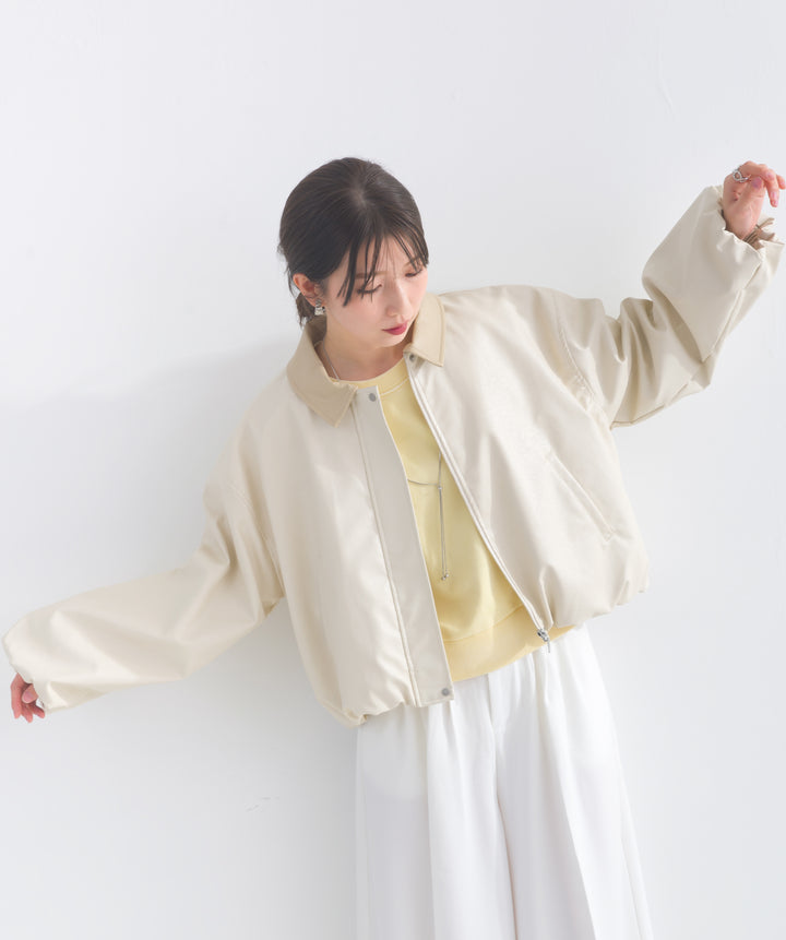 フェイクレザーショート丈ブルゾン