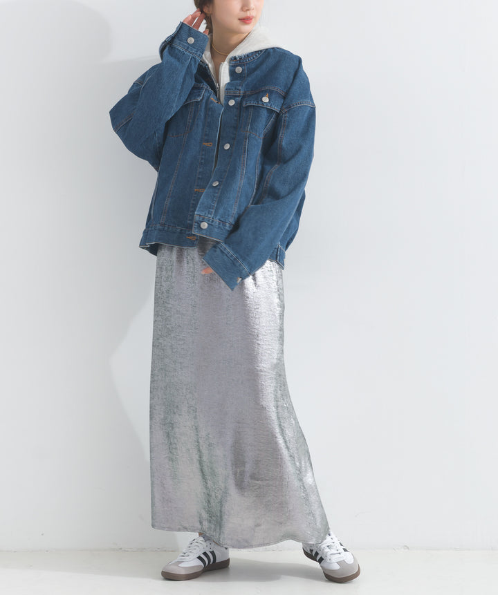 ノーカラーデニムジャケット