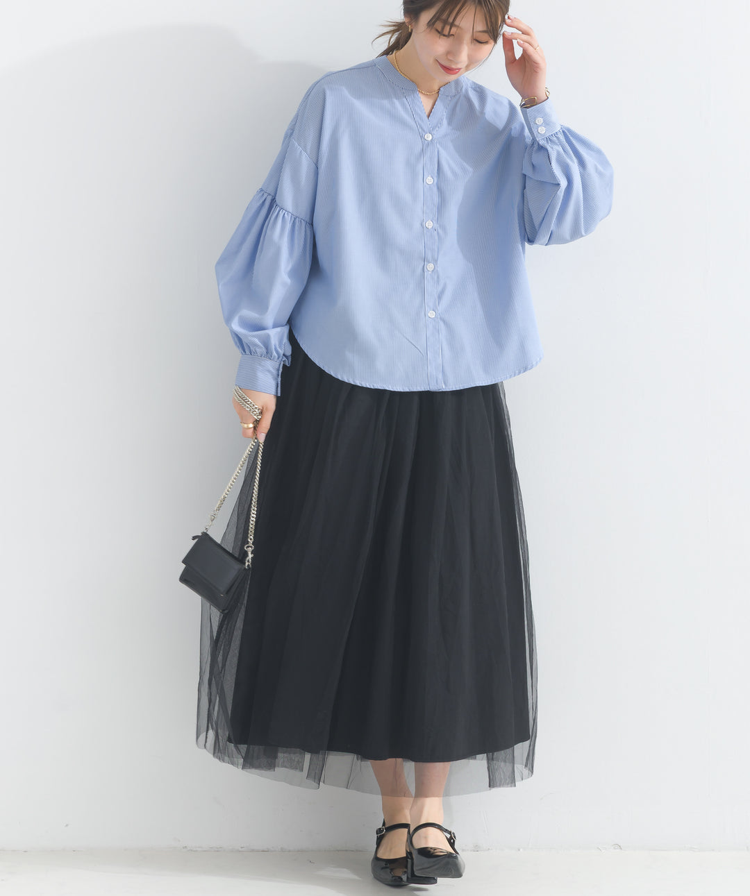 ストライプ2wayギャザーブラウス