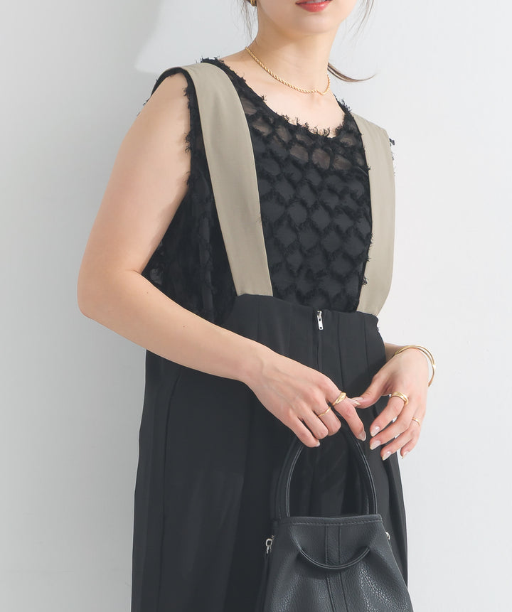 エステルストレッチ配色サロペット