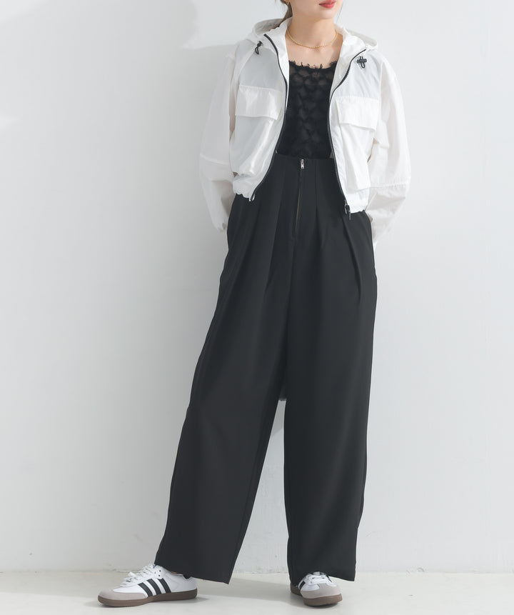 エステルストレッチ配色サロペット