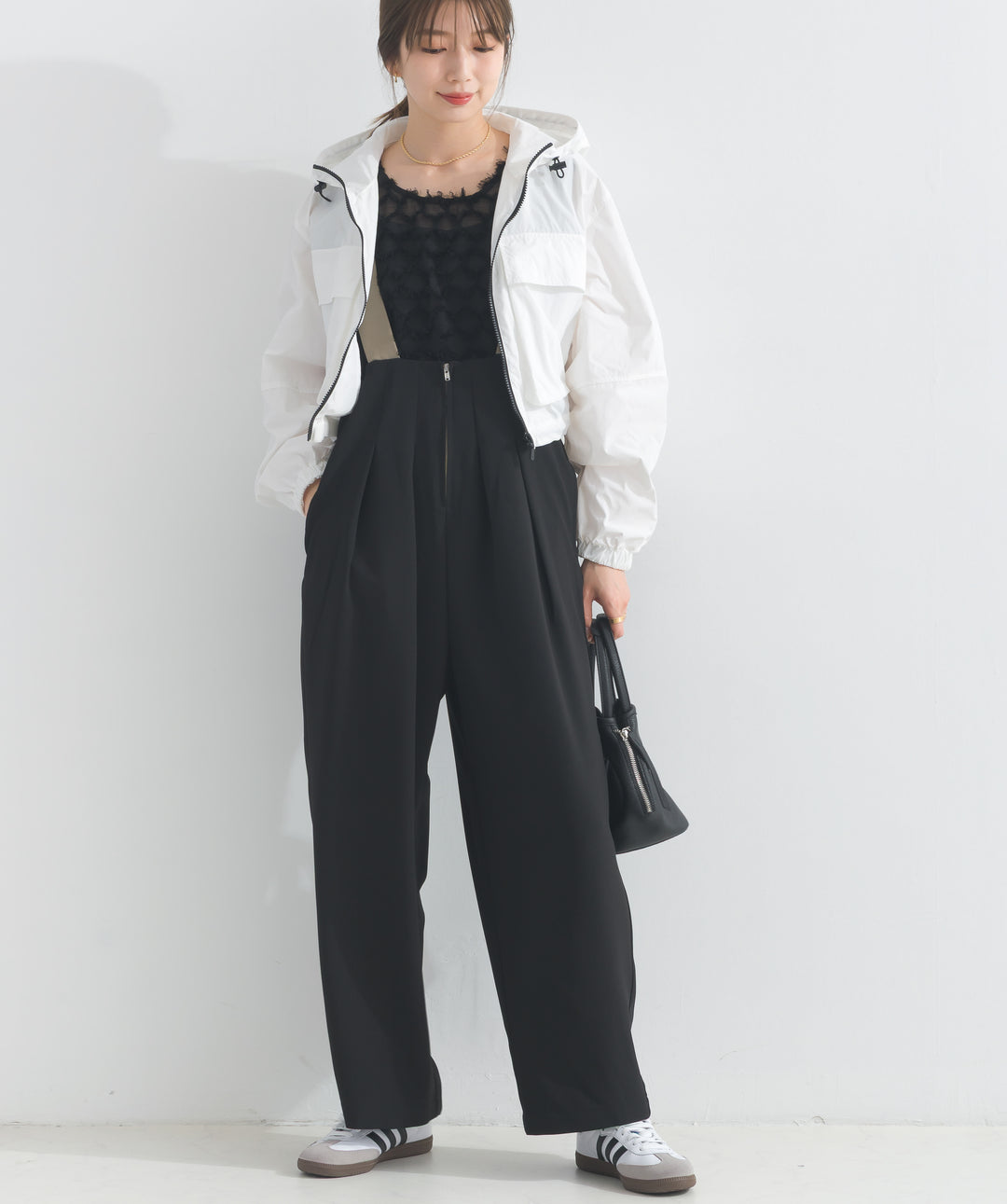 エステルストレッチ配色サロペット