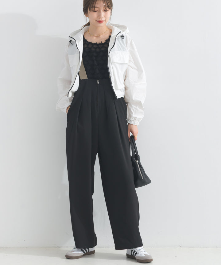 エステルストレッチ配色サロペット
